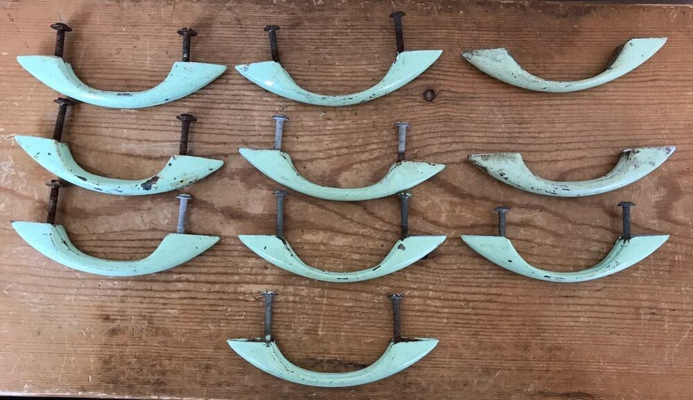 Set Lot 10 Vtg Mid Century Mint Green Drawer Cabinet Handles Pulls 2.75” Centers